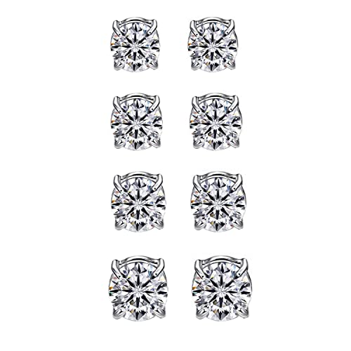 Vogem Magnetische Zirkonia Ohrstecker Versilbert 4 Größen Magnet Ohrringe Set Ohne Ohrlöcher Schlicht Schmuck von vogem