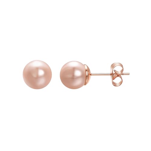 Vogem Ohrstecker Perle Rosa 8mm Süßwasser Perlen Ohrringe für Damen Mädchen Perlen Ohrstecker Rosegold Allergiefrei Nickelfrei Modeschmuck von VOGEM