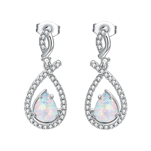 Vogem Ovalem Opal Baumeln Ohrringe für Damen CZ Kristall Waterdrop Dangle Ohrstecker Tropfenförmigen Ohrhänger mit Opal Schmuck Geschenke(Weiß) von VOGEM