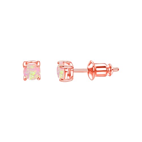 Vogem Rosa Opal Ohrstecker Damen Kleine Feueropal Ohrstecker Hypoallergene Rund Created Opal Ohrstecker Schmuck Geschenke von VOGEM