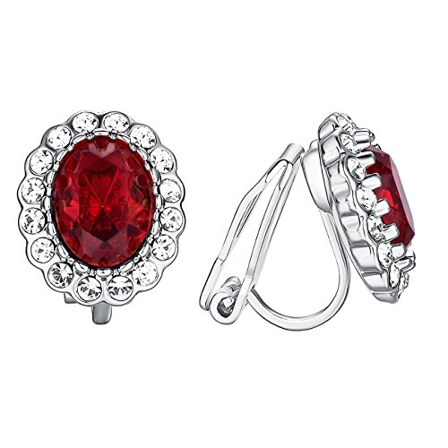 Vogem Rote Ohrclips Ohne Ohrlöcher Damen CZ Zirkonia Clip Ohrringe Hypoallergen Nickelfrei Hochzeit Modeschmuck von vogem