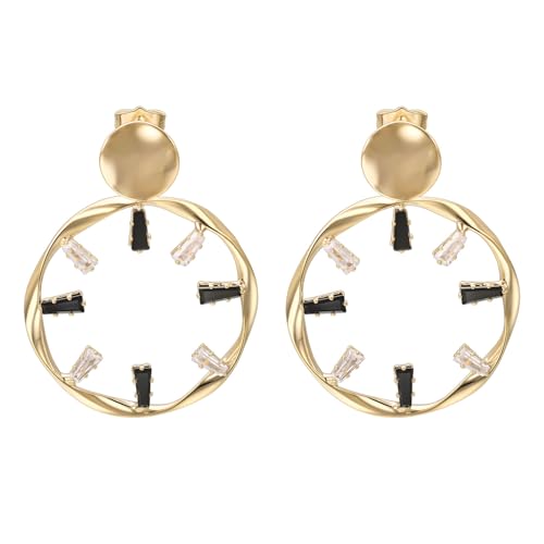 Vogem Runde Ohrringe Vergoldet Damen Ohrstecker Schwarze Weiß Zirkonia Geometrisch Modeschmuck Geschenk Antiallergisch von vogem