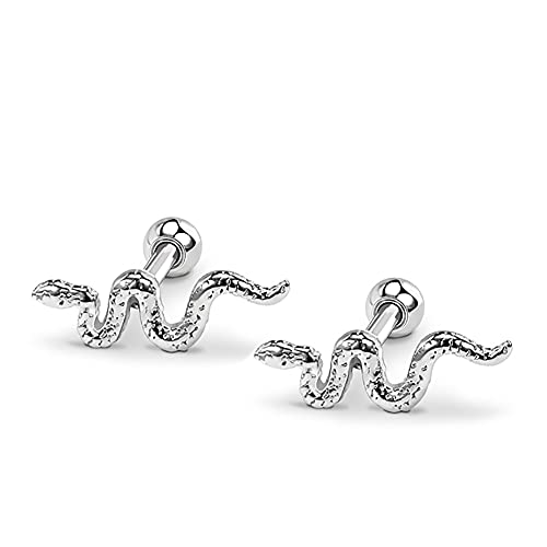 Vogem Silber Geschwungene Schlange Ohrstecker für Damen Statement Gerade Kugelhantel Ohrringe Modeschmuck von vogem