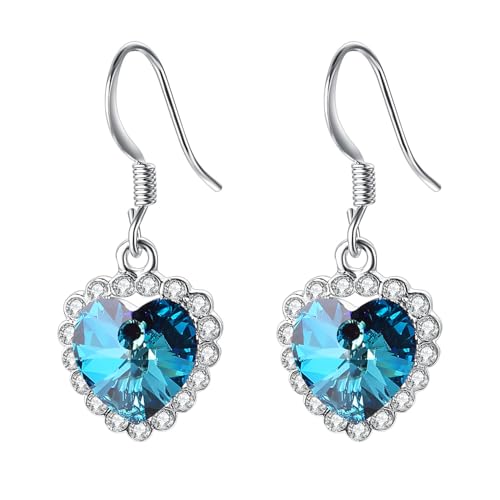 Vogem Silber Herz Ohrringe Mädchen Blau Ohrringe Glitzer Zirkonia Modeschmuck Glegant Geschenk Damen von vogem