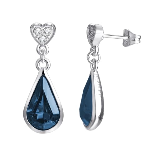 Vogem Silber Herz Ohrringe Wassertropfen Blau Glitzer Zirkonia Ohrringe Modeschmuck Geschenk Damen von vogem
