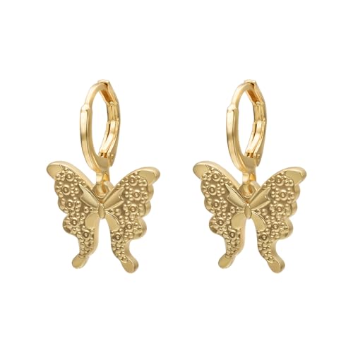 Vogem Vergoldet Schmetterling Creolen Ohrringe für Damen Vintage Kleine Schmetterling Löb Ohrringe Modeschmuck von vogem