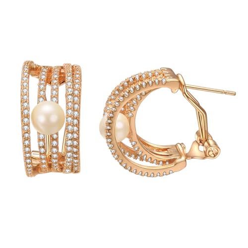 Vogem Vergoldete Perlen Dicke Creolen Stud Ohrringe für Damen Personalisierte Zirkonia Statement Ohrringe Antiallergener Modeschmuck von vogem