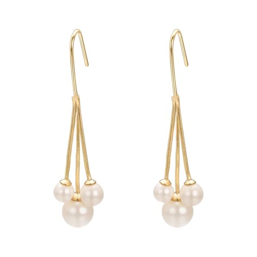 Vogem Weisse Perle Ohrringe Hängend Lange Damen Vergoldet Edelstahl Modeschmuck Geschenk Antiallergisch von vogem