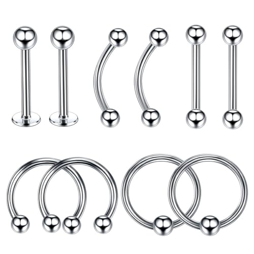 Vogem 10pcs Silber Zarte kleine Hoop und Barbell Ohrstecker für Damen Herren,Stapeln Edelstahl Piercing Ohrringe Hypoallergen(6mm) von vogem