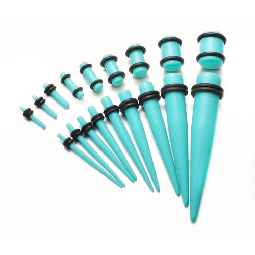 vogem 18 Stück Ohr Dehnstäbe Set 1-10mm/14G-00G Ohr Gauges Expander Set Acryl Tapers und Plugs Body Piercing Schmuck Set für Frauen und Männer (Cyan Grün) von vogem