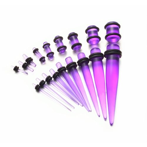 vogem 18 Stück Ohr Dehnstäbe Set 1-10mm/14G-00G Ohr Gauges Expander Set Acryl Tapers und Plugs Body Piercing Schmuck Set für Frauen und Männer (Lila) von vogem