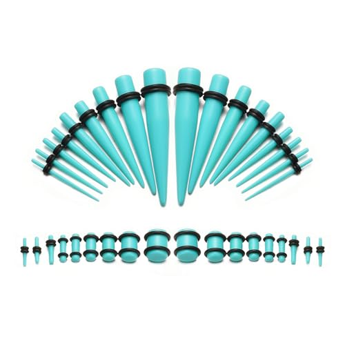 vogem 36 Stück Ohr Dehnstäbe Set 1-10mm/14G-00G Ohr Gauges Expander Set Acryl Tapers und Plugs Body Piercing Schmuck Set für Frauen und Männer (Cyan Grün) von vogem