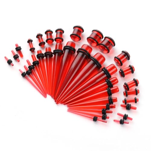vogem 36 Stück Ohr Dehnstäbe Set 1-10mm/14G-00G Ohr Gauges Expander Set Acryl Tapers und Plugs Body Piercing Schmuck Set für Frauen und Männer (Rot) von vogem