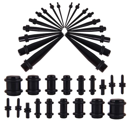 vogem 36 Stück Ohr Dehnstäbe Set 1-10mm/14G-00G Ohr Gauges Expander Set Acryl Tapers und Plugs Body Piercing Schmuck Set für Frauen und Männer (Schwarz) von vogem