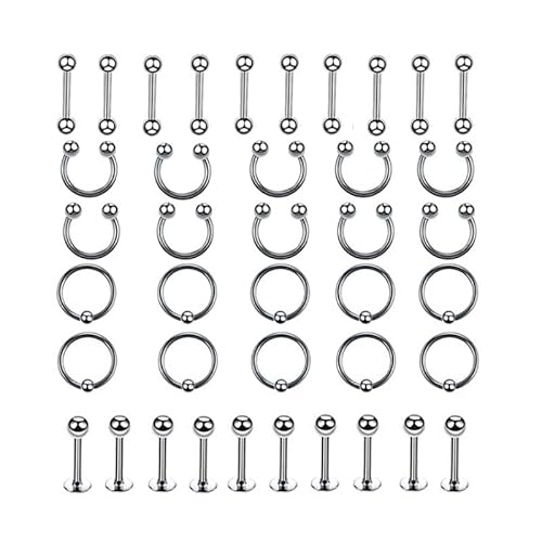 vogem 40er-set Silber Edelstahl Ohrringe für Damen und Herren,Stapeln Zierliche Body Piercing,für Eine Vielzahl Von Perforationen Modeschmuck (3mm,10mm) von vogem