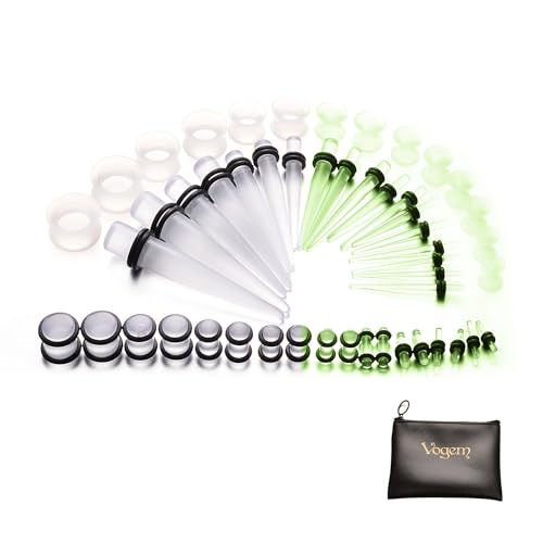 VOGEM 50 Stück Acrylic Ohrdehner Set 14g-00g Leuchten im Dunkeln Ohr Stretching Kit Silikon Plug Piercing Schmuck Herren Damen von VOGEM