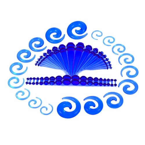 vogem 54 Stück Ohr Dehnstäbe Set 1-10mm/14G-00G Ohr Gauges Expander Set Acryl Tapers und Plugs Acrylic Spiral Tapers Body Piercing Schmuck Set für Frauen und Männer (Marineblau) von vogem