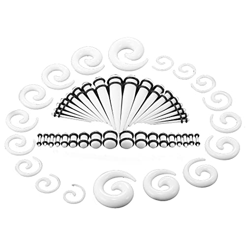 vogem 54 Stück Ohr Dehnstäbe Set 1-10mm/14G-00G Ohr Gauges Expander Set Acryl Tapers und Plugs Acrylic Spiral Tapers Body Piercing Schmuck Set für Frauen und Männer (Weiß) von vogem