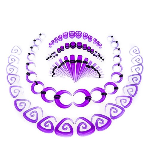 vogem 84 Stück Ohr Dehnstäbe Set 1-10mm (1.6mm-12mm) Ohr Gauges Expander Set Acryl Tapers Plugs Tunnels Ox Horn-shaped Spiral Tapers Body Piercing Jewelry für Frauen und Männer (Lila) von vogem