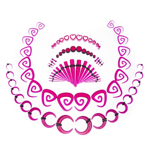 vogem 84 Stück Ohr Dehnstäbe Set 1-10mm (1.6mm-12mm) Ohr Gauges Expander Set Acryl Tapers Plugs Tunnels Ox Horn-shaped Spiral Tapers Body Piercing Jewelry für Frauen und Männer (Rot) von vogem