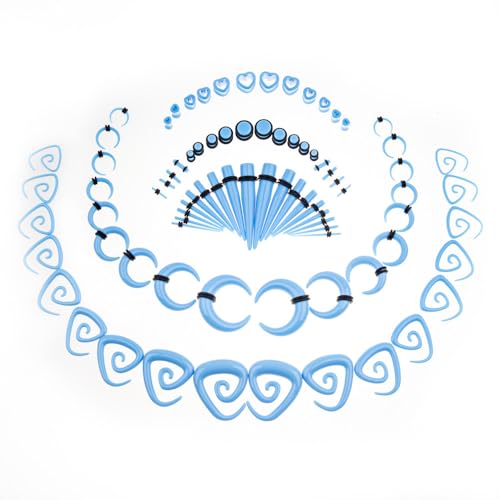 vogem 84 Stück Ohr Dehnstäbe Set 1-10mm (1.6mm-12mm) Ohr Gauges Expander Set Acryl Tapers Plugs Tunnels Ox Horn-shaped Spiral Tapers Body Piercing Jewelry für Frauen und Männer (Marineblau) von vogem