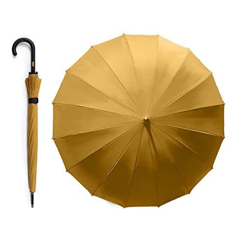 Regenschirm mit 16 Rippen VOGUE, lang, elegant, aus 100% Eco-Rpet-Gewebe, das aus recycelten Plastikflaschen hergestellt wurde. Winddichtes System (Wind Proof) und automatische Öffnung. (Gelb) von VOGUE