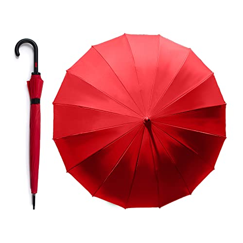 Regenschirm mit 16 Rippen VOGUE, lang, elegant, aus 100% Eco-Rpet-Gewebe, das aus recycelten Plastikflaschen hergestellt wurde. Winddichtes System (Wind Proof) und automatische Öffnung. (Rot) von VOGUE