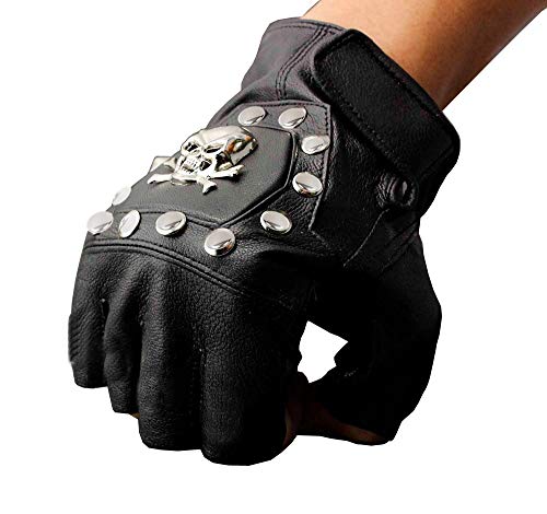 Steampunk-Totenkopf-Handschuhe für Herren, Vintage-Stil, echtes Leder, fingerlose Handschuhe von vogueteen