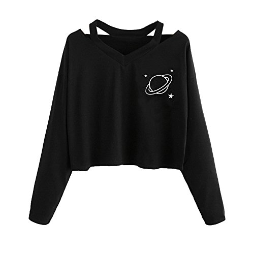 Bauchfreier Pulli Mädchen, Damen Hoodie Bauchfrei Pullover Mode Rose Stickerei Langarm Sweatshirt Casual Kurz Crop Tops V-Ausschnitt Kapuzenpulli Teenager Mädchen Cuddly Beiläufig Oberteile Sweatjacke von Vohiko