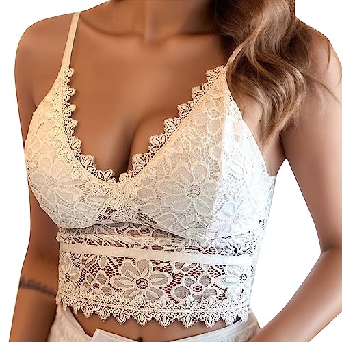 Crop Tops Damen Sexy, Crop Tops Damen, Frauen Teenager Mädchen Boho Tank Bustier Sport BH Neckholder Top Ausschnitt Weste Korsett Bralette Bluse Cami Oberteil Trägertop Romance Bralette Unterhemd von vohiko