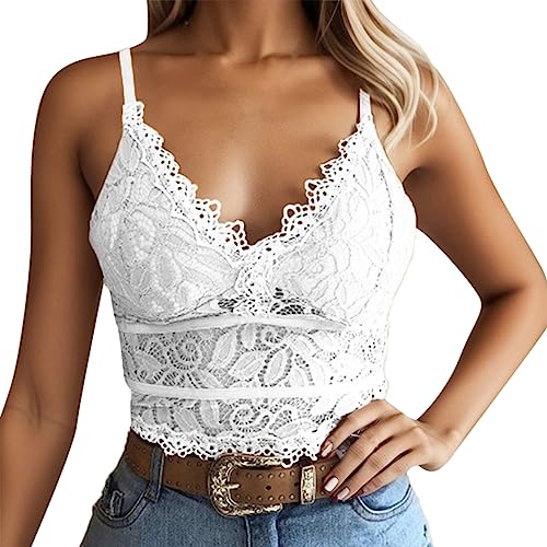 Crop Tops Damen Sexy, Crop Tops Damen, Frauen Teenager Mädchen Boho Tank Bustier Sport BH Neckholder Top Ausschnitt Weste Korsett Bralette Bluse Cami Oberteil Trägertop Romance Bralette Unterhemd von vohiko