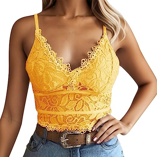 Crop Tops Damen Sexy, Crop Tops Damen, Frauen Teenager Mädchen Boho Tank Bustier Sport BH Neckholder Top Ausschnitt Weste Korsett Bralette Bluse Cami Oberteil Trägertop Romance Bralette Unterhemd von vohiko