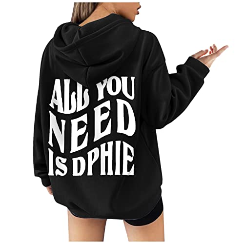 Damen Frauen Teenager Mädchen Oversize Kapuzenpullover Cool Langarm Pulli Pullover Sweatshirt Sport Hoodies Top Promise Langarmshirt Boyfriend Streetwear Herbst Winter Freizeit Bluse Kapuze von vohiko