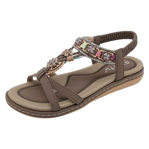 vohiko Damen Sandale Freizeit Flach Sandalette mit Blumen Bohemia Strand Schuhe Casual Ankle Elastic Flip Flops Sommer Sandalen Leichte Bequeme Sommerschuhe vohiko Damen Sandale Freizeit Flach Sandalette mit Blumen Bohemia Strand Schuhe Casual Ankle Elastic Flip Flops Sommer Sandalen Leichte Bequeme Sommerschuhe von vohiko