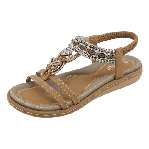 vohiko Damen Sandalen Sommer Bequem Breite Füße Orthopädische Schuhe Bequeme Flach Sandaletten Leichte Barfuss Sandalette Lässig Bohe Strand Sandale Ankle Elastic Flip Flops von vohiko