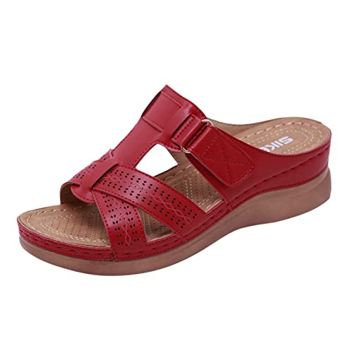 vohiko Damen Schuhe Sommer Sandalen Breite Füße Orthopädische Bequeme Keilabsatz Sandaletten Leichte Barfuss Sandalette Plateau Slide mit Weiche Fussbett Verstellbare Schnalle Sommerschuhe von vohiko