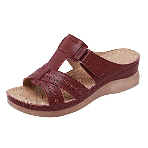 vohiko Damen Schuhe Sommer Sandalen Breite Füße Orthopädische Bequeme Keilabsatz Sandaletten Leichte Barfuss Sandalette Plateau Slide mit Weiche Fussbett Verstellbare Schnalle Sommerschuhe von vohiko