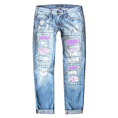 vohiko Jeanshose Damen Skinny High Waist Denim Hosen Löcher Einfarbig Streetwear Haremshose Cargohose Lässige Jeans Damenhose Zerrissene Destroyed Jeans Teenager Mädchen von vohiko