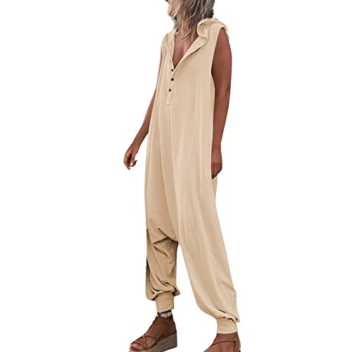 vohiko Jumpsuit Damen Elegant Sommer Hosenanzug Locker mit Kapuze Overall Ärmellos Playsuit Romper Latzhose Arbeitshose von vohiko