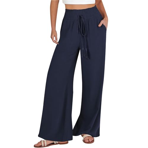 vohiko Leinenhose Damen Sommer Lang Klassiker atmungsaktive mit hoher Taille Weiße Damen Hose Stretch Freizeithose Freizeit Haremshosen Sommerhose Flairy von vohiko