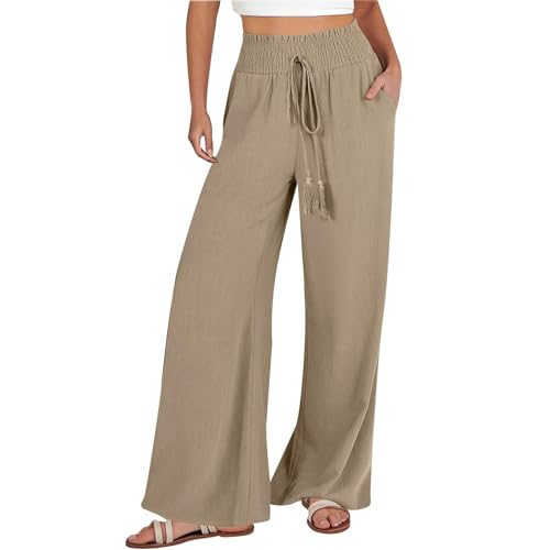 vohiko Leinenhose Damen Sommer Lang Klassiker atmungsaktive mit hoher Taille Weiße Damen Hose Stretch Freizeithose Freizeit Haremshosen Sommerhose Flairy von vohiko