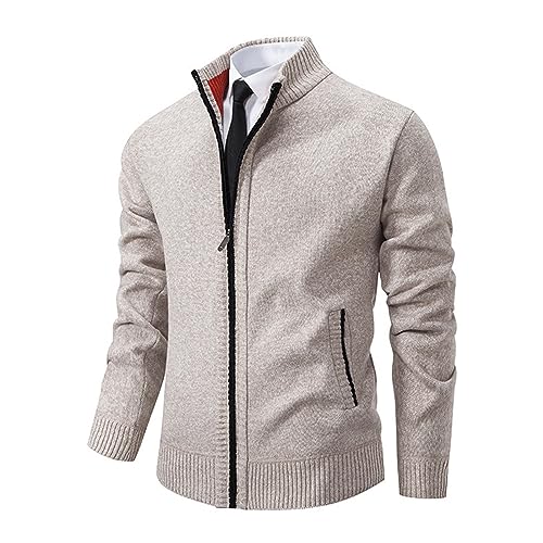 vohiko Strickjacke Herren Winterjacke Stehkragen Reissverschluss Pulli Fleecejacke Sweatjacke Herbstjacke Strickpullover von vohiko