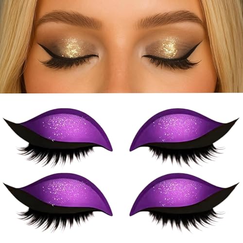 2 Paar Lazy Eyeshadow Wimpernpatch, Lazy Eye Shadow Eyelash Patch, Glitzer-Lidschatten-Aufkleber Mit Wimpern, Einfach Aufzutragender Lidschatten Und Wimpern in Einem, Kein Kleber Nötig (Lila) von vokkrv