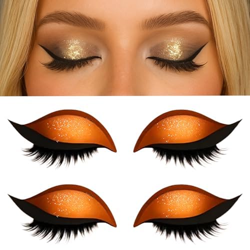 2 Paar Lazy Eyeshadow Wimpernpatch, Lazy Eye Shadow Eyelash Patch, Glitzer-Lidschatten-Aufkleber Mit Wimpern, Einfach Aufzutragender Lidschatten Und Wimpern in Einem, Kein Kleber Nötig (Orange) von vokkrv