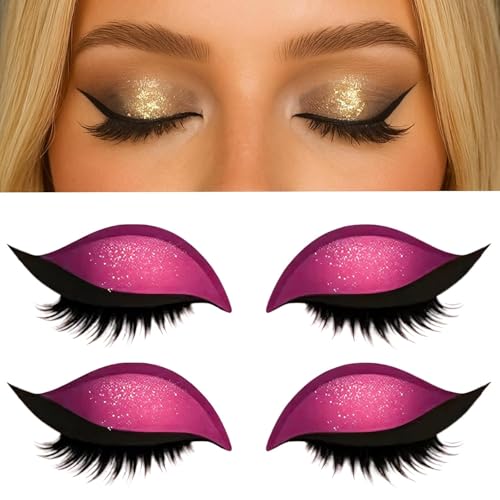 2 Paar Lazy Eyeshadow Wimpernpatch, Lazy Eye Shadow Eyelash Patch, Glitzer-Lidschatten-Aufkleber Mit Wimpern, Einfach Aufzutragender Lidschatten Und Wimpern in Einem, Kein Kleber Nötig (Rosa) von vokkrv