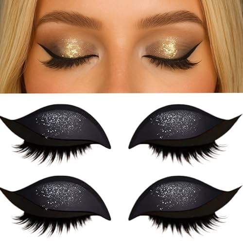 2 Paar Lazy Eyeshadow Wimpernpatch, Lazy Eye Shadow Eyelash Patch, Glitzer-Lidschatten-Aufkleber Mit Wimpern, Einfach Aufzutragender Lidschatten Und Wimpern in Einem, Kein Kleber Nötig (Schwarz) von vokkrv