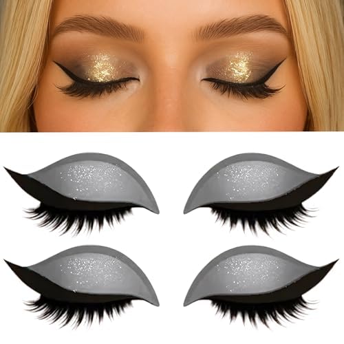 2 Paar Lazy Eyeshadow Wimpernpatch, Lazy Eye Shadow Eyelash Patch, Glitzer-Lidschatten-Aufkleber Mit Wimpern, Einfach Aufzutragender Lidschatten Und Wimpern in Einem, Kein Kleber Nötig (Silber) von vokkrv