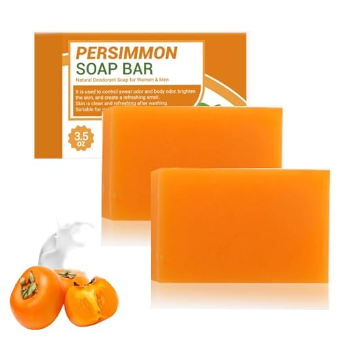 2PC Persimmon Soap Bar for Body Odor Removal,Persimmon Goat Milk Soap,Natürliche Desodorierende Feste Seife,Sanft Reinigende Ganzkörper,Peelende Körpergeruchskontrolle,Duschseife Männer und Frauen von vokkrv