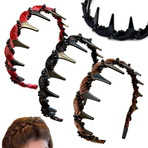 3 Stück Haarreifen Damen, Vintage High Cranium Kunstperlen Haarband Mode Stirnbänder für Frauen Damen Mädchen Faux Pearl Haarband, Doppelseitiges Design (Strasssteine, 3) von vokkrv