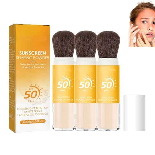 3PC Setting Powder Sunscreen for Face SPF 50,Sunscreen Powder with Brush,Long Lasting Oil Control Natural Matte Finish,Leicht Und Atmungsaktiv,Puder Makeup Mit Sonnenschutz für Alle Haut von vokkrv